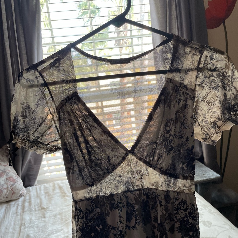 Y2K Micro Mesh Sheer Floral Babydoll Mini Dress Small Fairy Grunge Whimsigoth - Picture 3 of 11